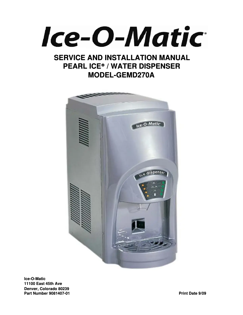 Page n°1 - Manuel d'utilisation et d'entretien Ice-O-Matic GEMD270A