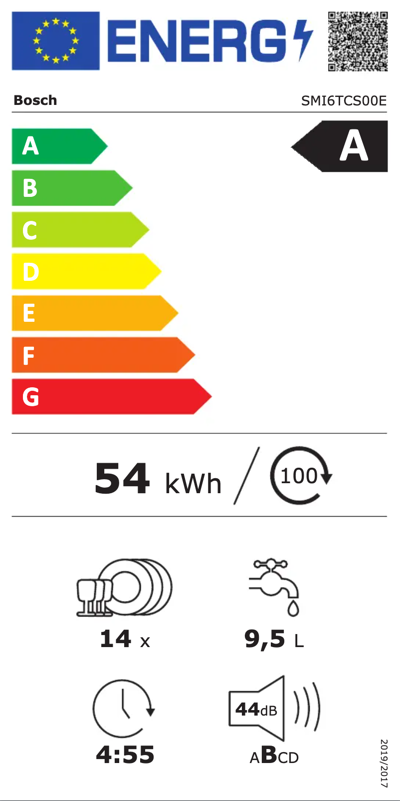 Page n°1 - Label énergétique Bosch SMI6TCS00E