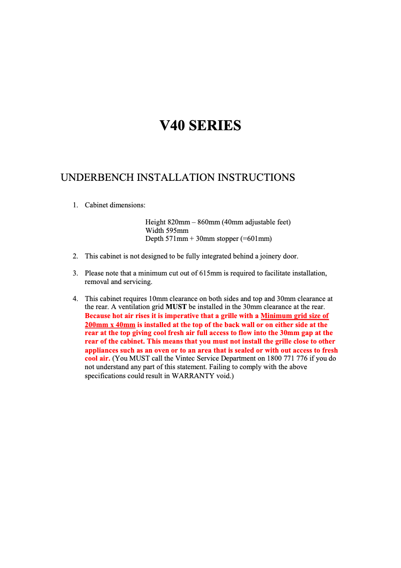 Page 1 de la notice Guide d'installation Vintec V40BVCBK