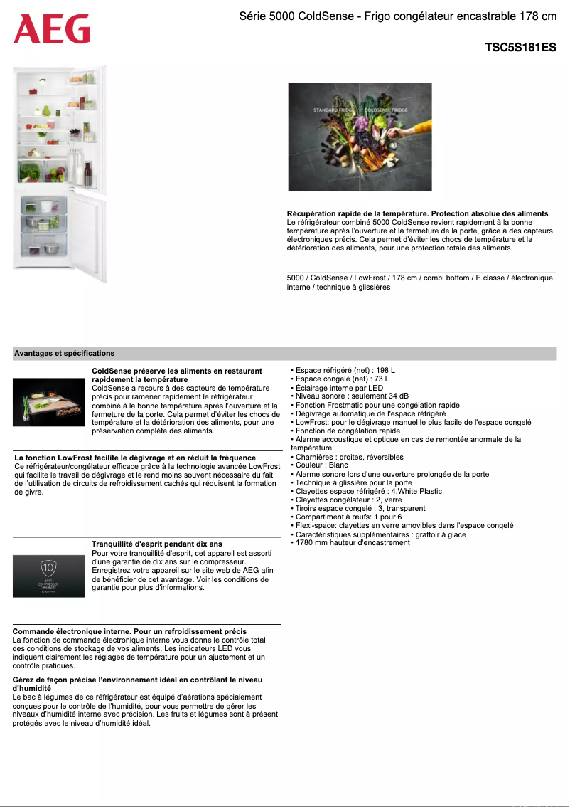 Page 1 de la notice Fiche technique AEG TSC5S181ES