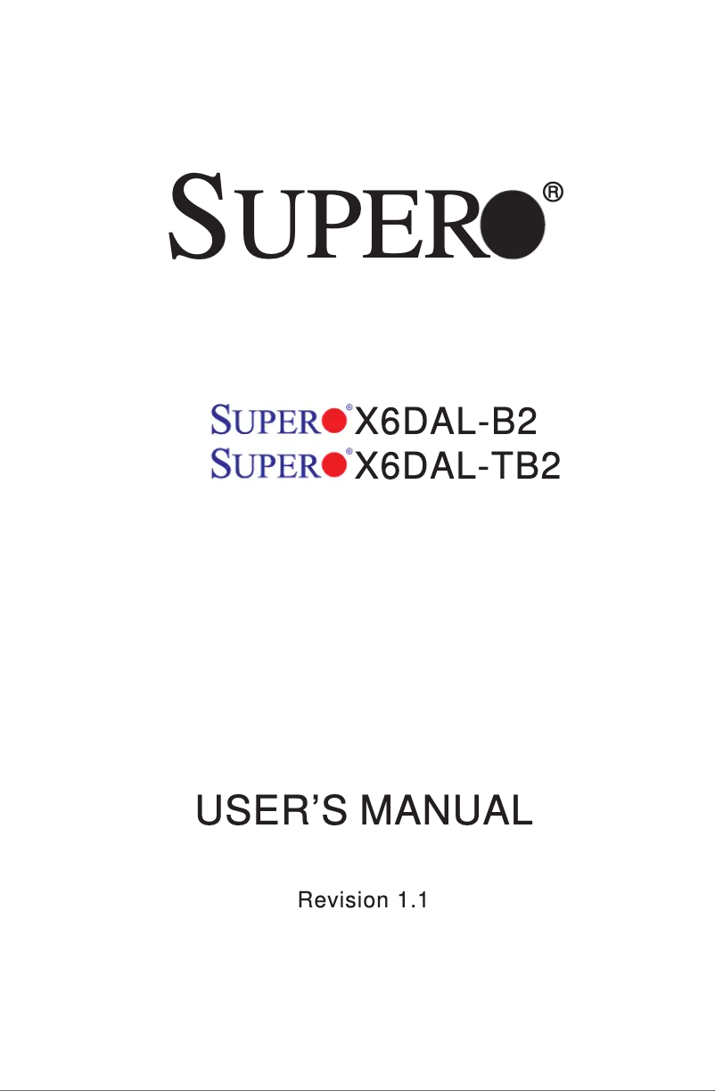 Page 1 de la notice Manuel utilisateur Supermicro X6DAL-B2