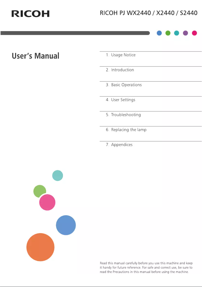 Page 1 de la notice Manuel utilisateur Ricoh PJ S2440