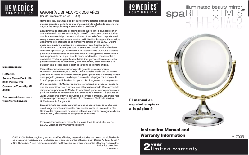 Page 1 de la notice Manuel utilisateur Homedics M-7035