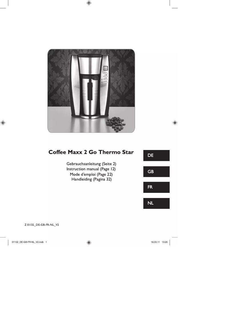 Page 1 de la notice Manuel utilisateur Coffeemaxx 2 Go Thermo Star