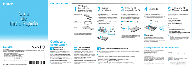 Page 1 de la notice Guide d'installation Sony Vaio VPCEA3MGX