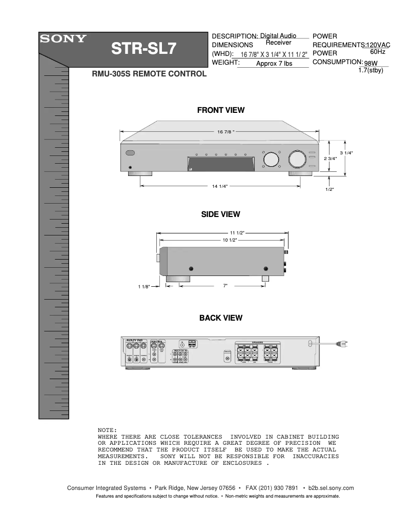 Page 1 de la notice Guide d'installation Sony STR-SL7