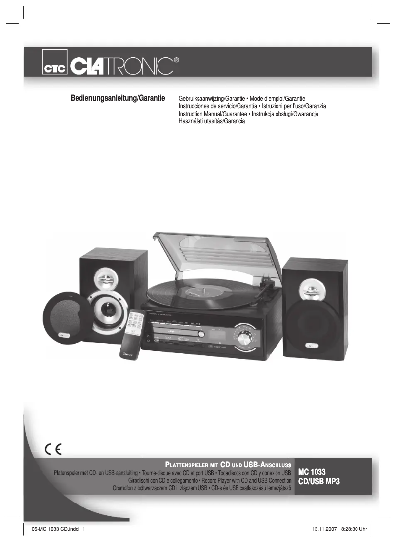 Page 1 de la notice Manuel utilisateur Clatronic MC 1033 CD/USB/MP3