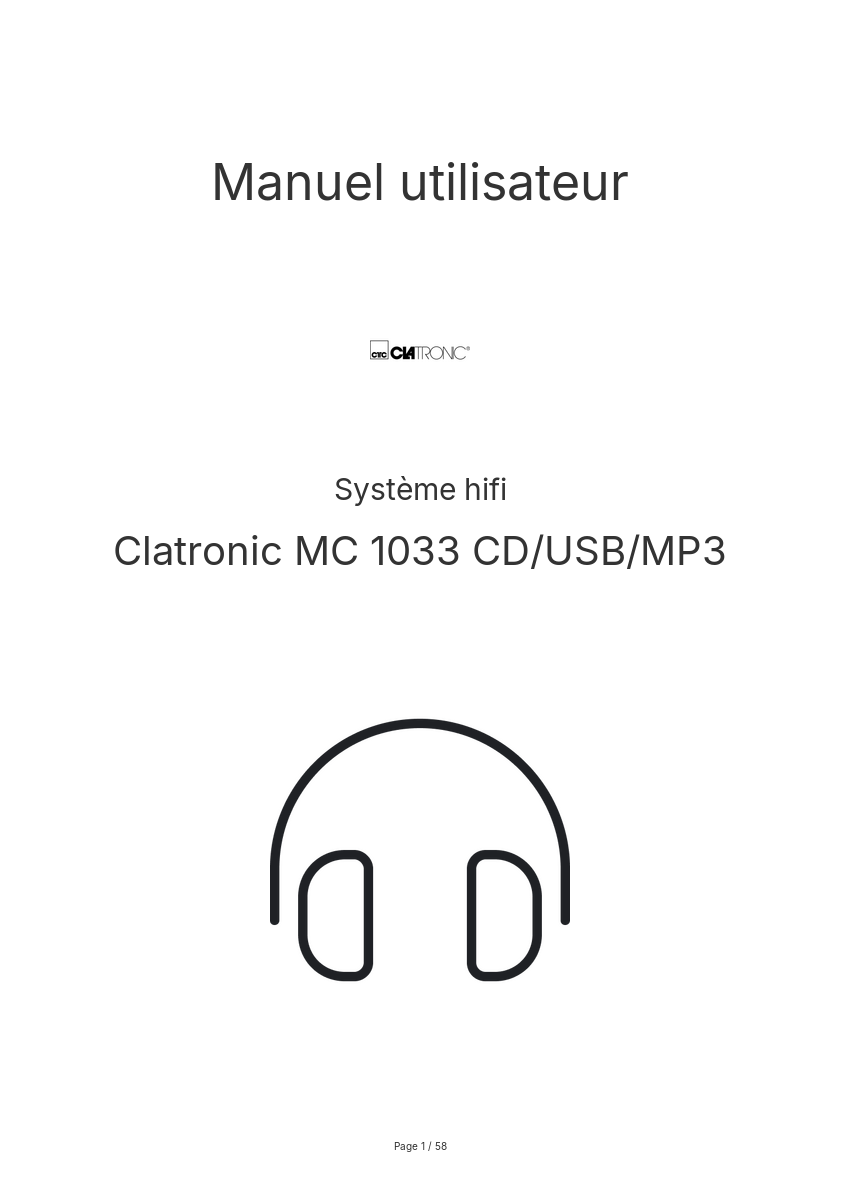 Page n°1 - Manuel utilisateur Clatronic MC 1033 CD/USB/MP3