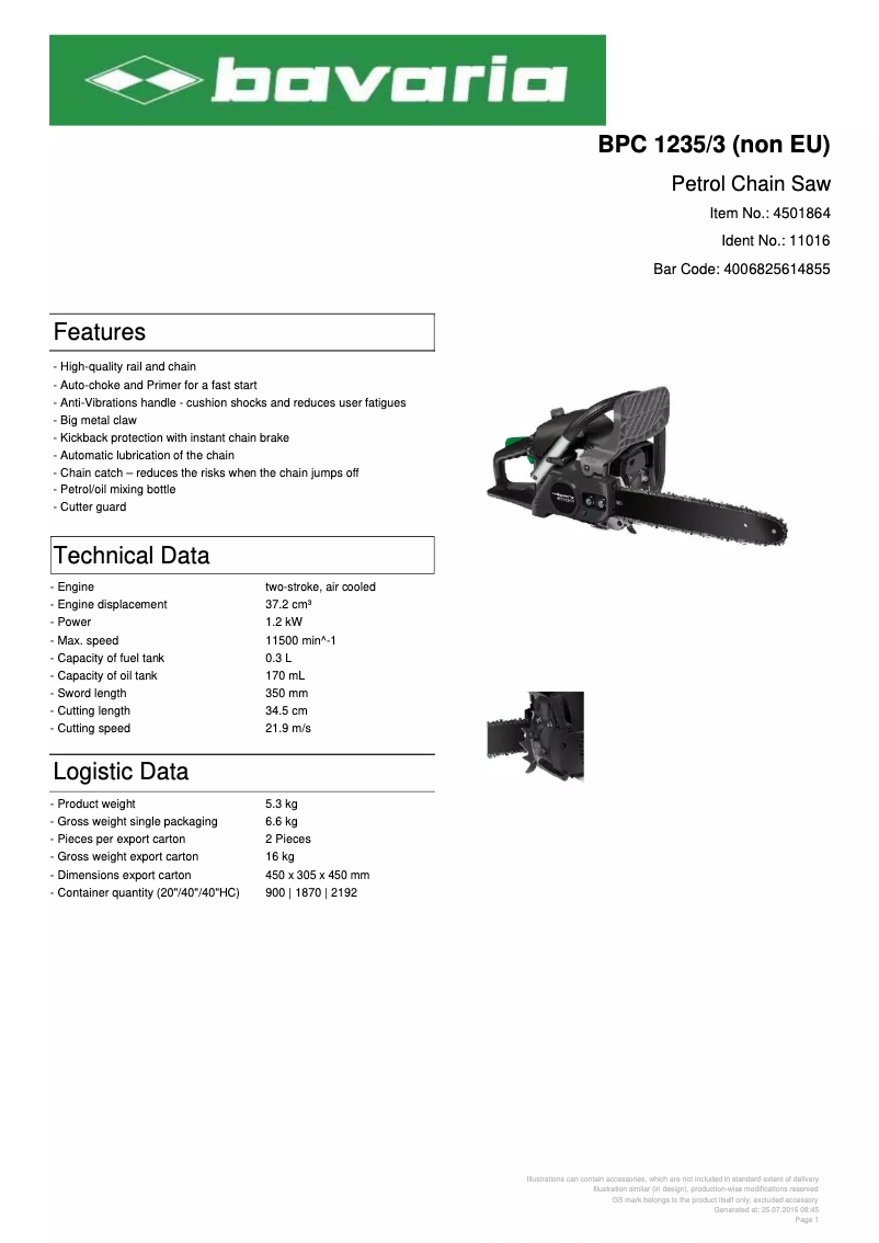 Página 1 del manual Ficha técnica Bavaria BPC 1235/3