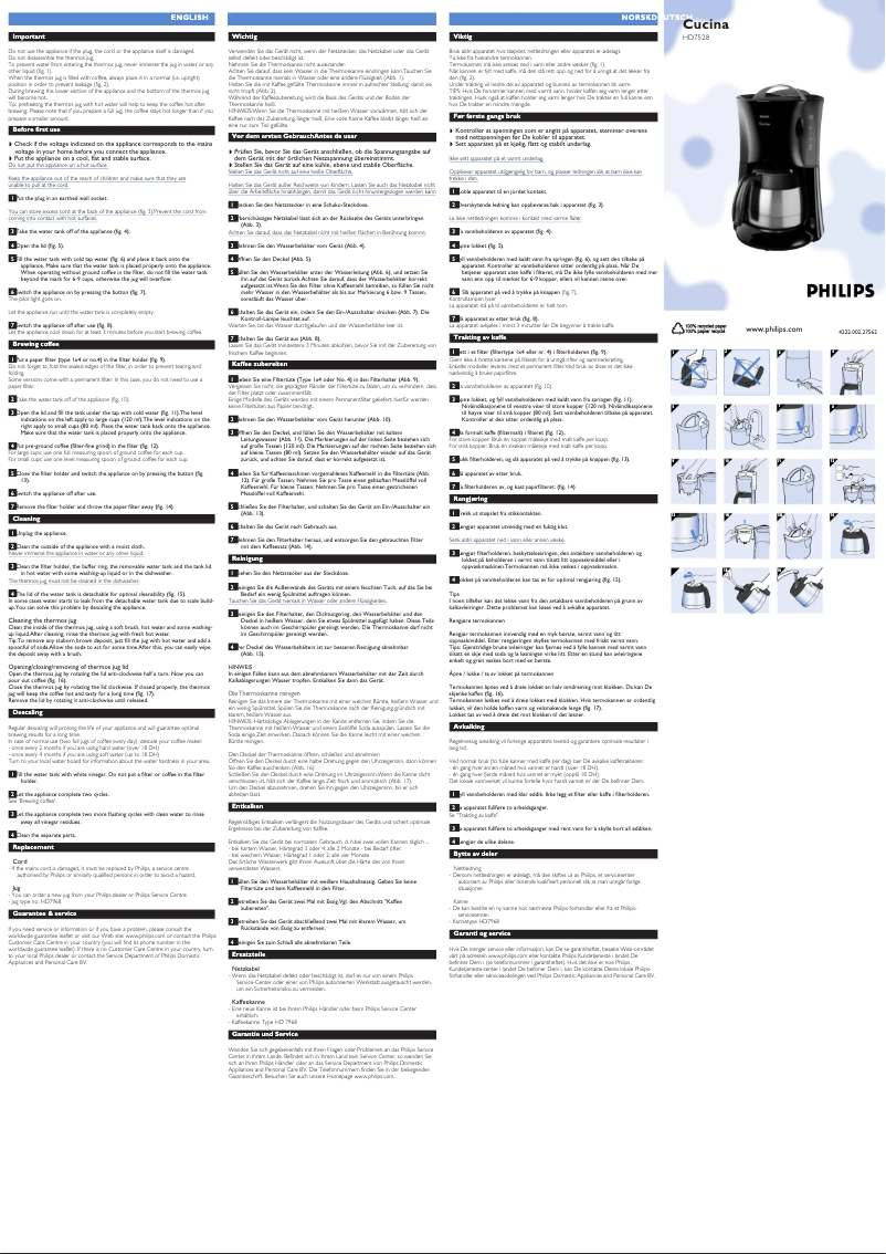 First page image of the manual for HD7528