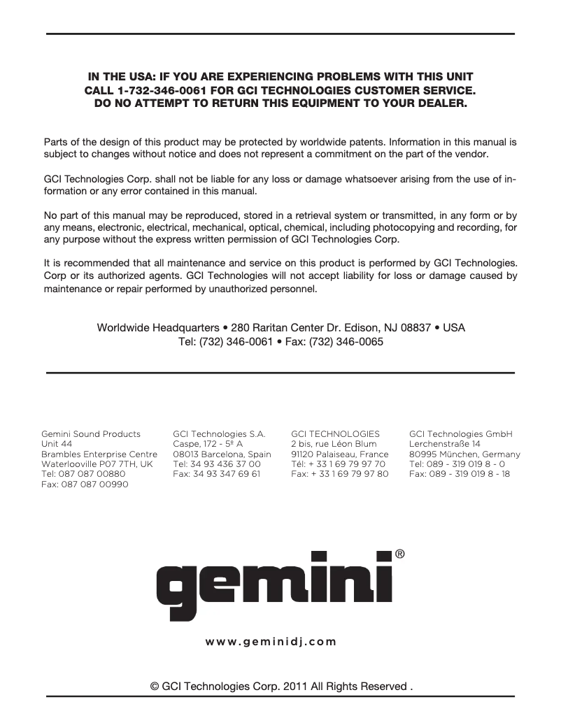 Page 1 de la notice Manuel utilisateur Gemini CDJ-700