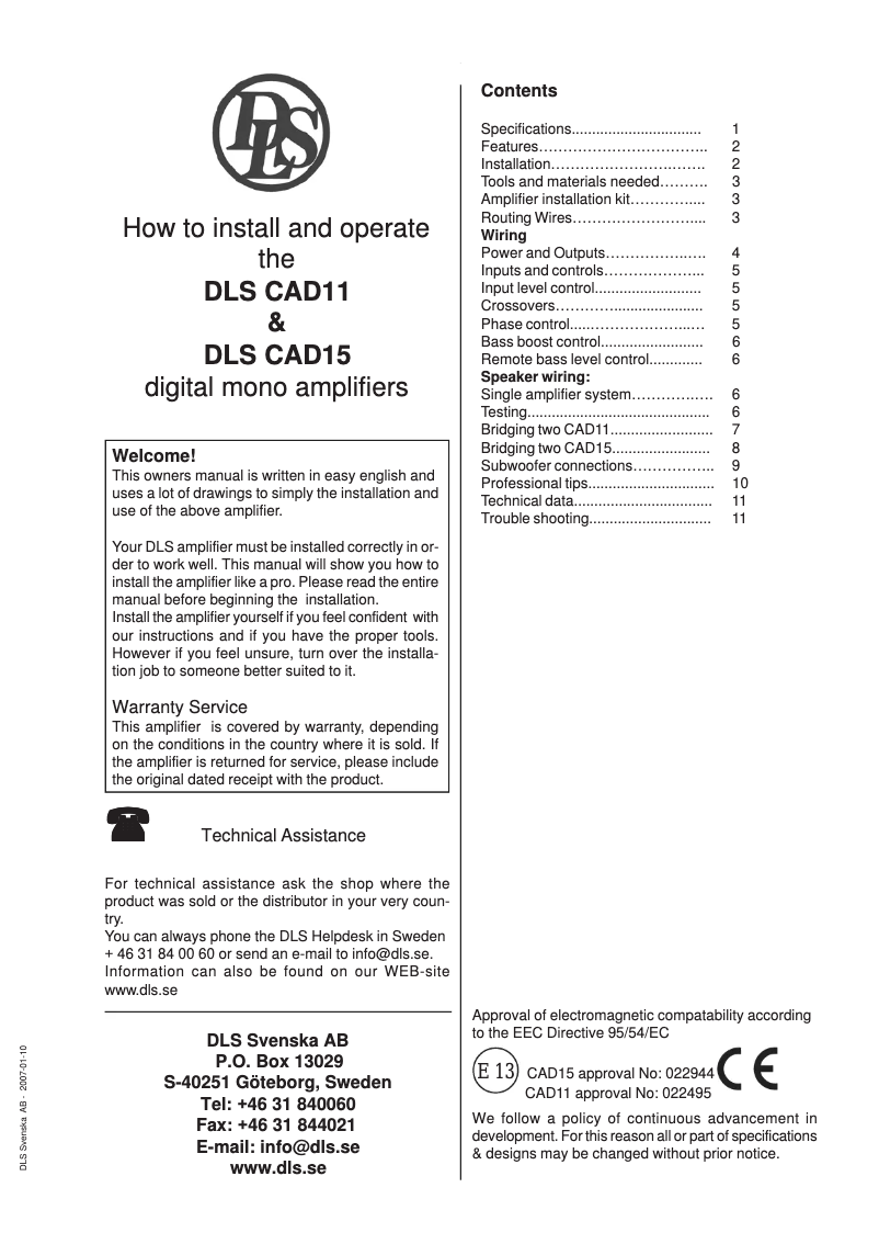 Page 1 de la notice Manuel utilisateur DLS CAD15