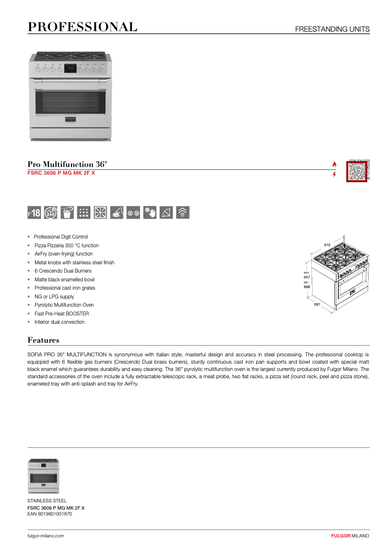 Página 1 del manual Ficha técnica Fulgor Milano FSRC 3606 P MG MK 2F X