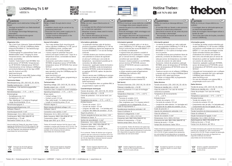 Image de la première page du manuel de l'appareil LUXORliving T4 S RF