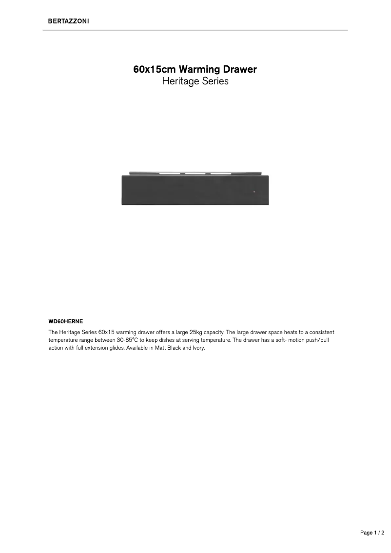 Page 1 de la notice Fiche technique Bertazzoni WD60HERNE