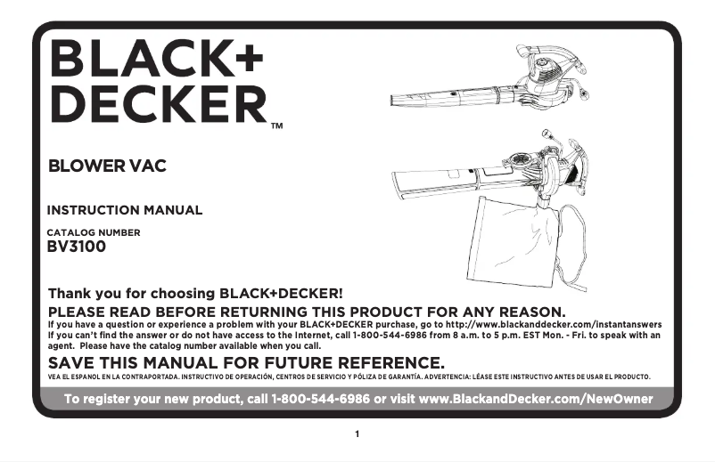 Page 1 de la notice Manuel utilisateur Black & Decker BV3100