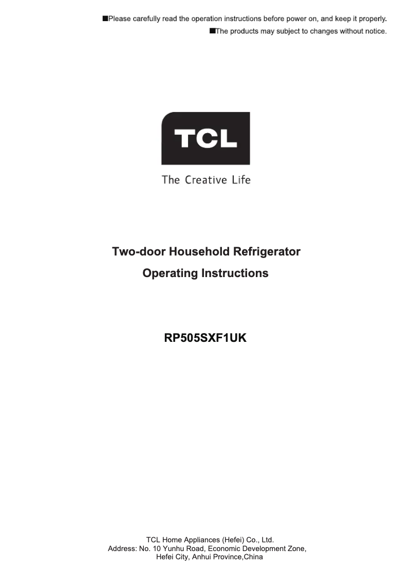 Page 1 de la notice Manuel utilisateur TCL RP505SXF1UK