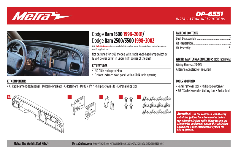 Page n°1 - Guide d'installation Metra DP-6551