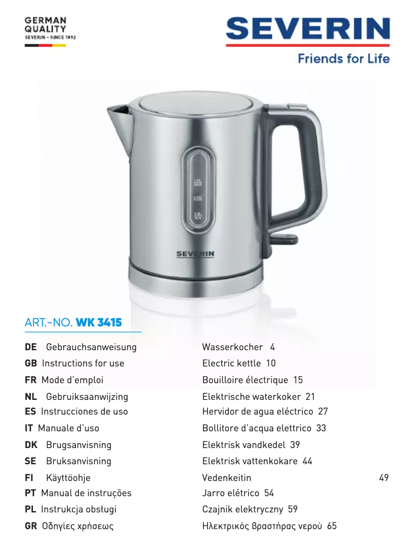 Image de la première page du manuel de l'appareil WK 3415