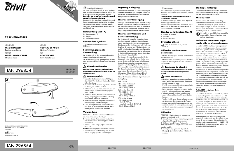 Page 1 de la notice Manuel utilisateur Crivit IAN 296854
