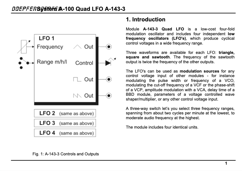 Page n°1 - Manuel utilisateur Doepfer A-143-3