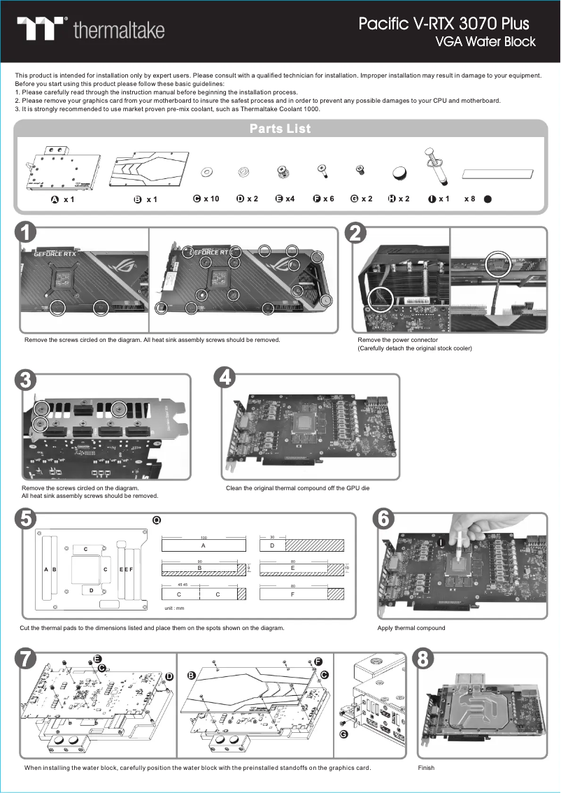 Page 1 de la notice Manuel utilisateur Thermaltake Pacific V-RTX 3070 Plus