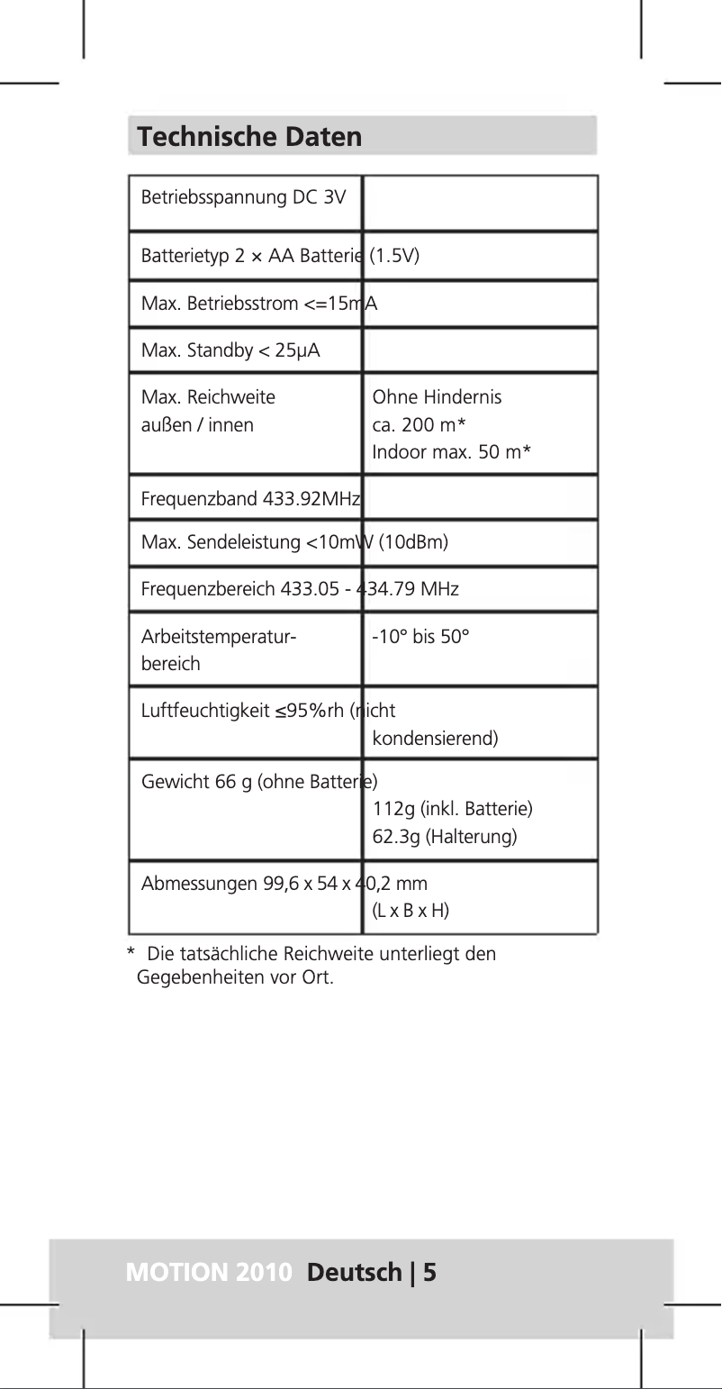 Página 1 del manual Manual de usuario Burg Wächter Motion 2010