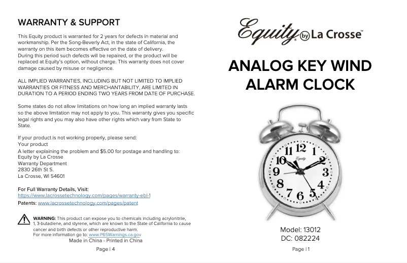 Page 1 de la notice Manuel utilisateur La Crosse Technology 13012