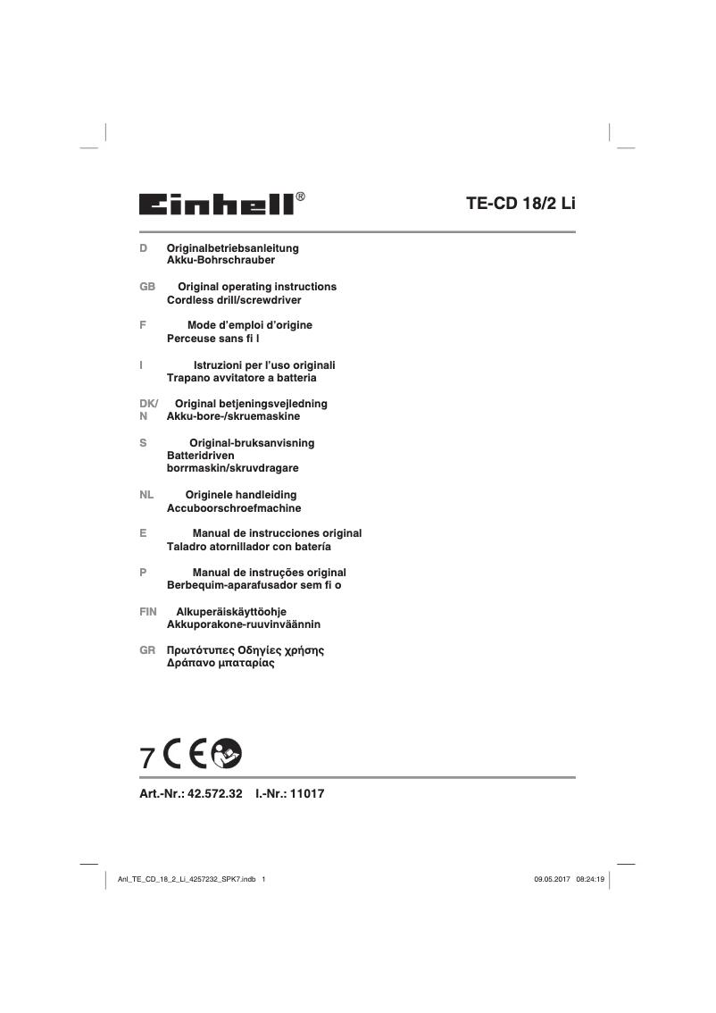 Page n°1 - Manuel utilisateur Einhell TE-TK 18/1 Li