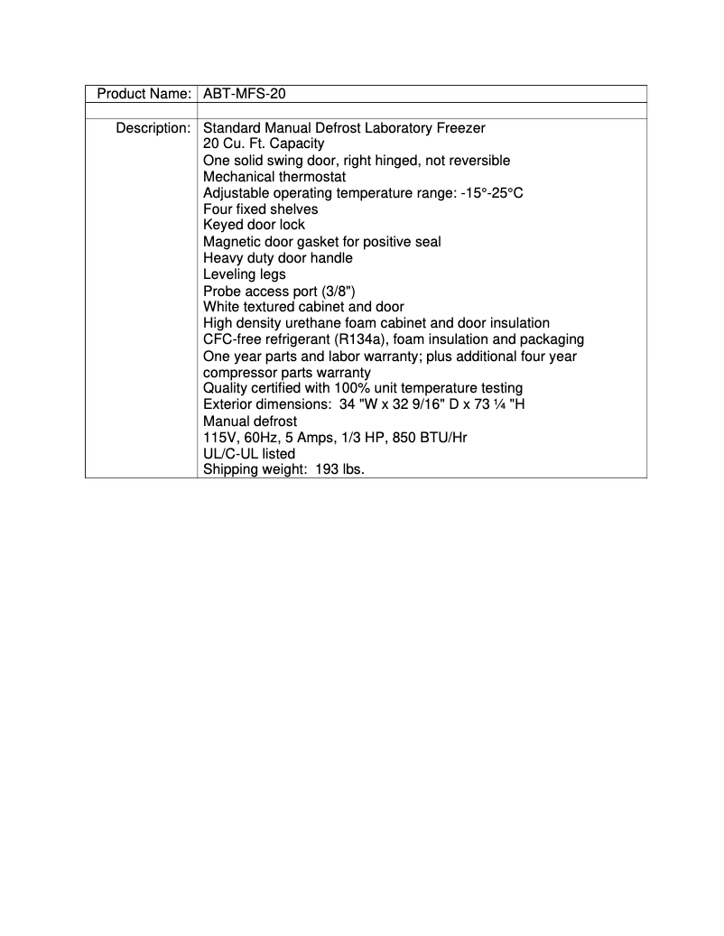 Page 1 de la notice Manuel utilisateur American BioTech Supply ABT-MFS-20