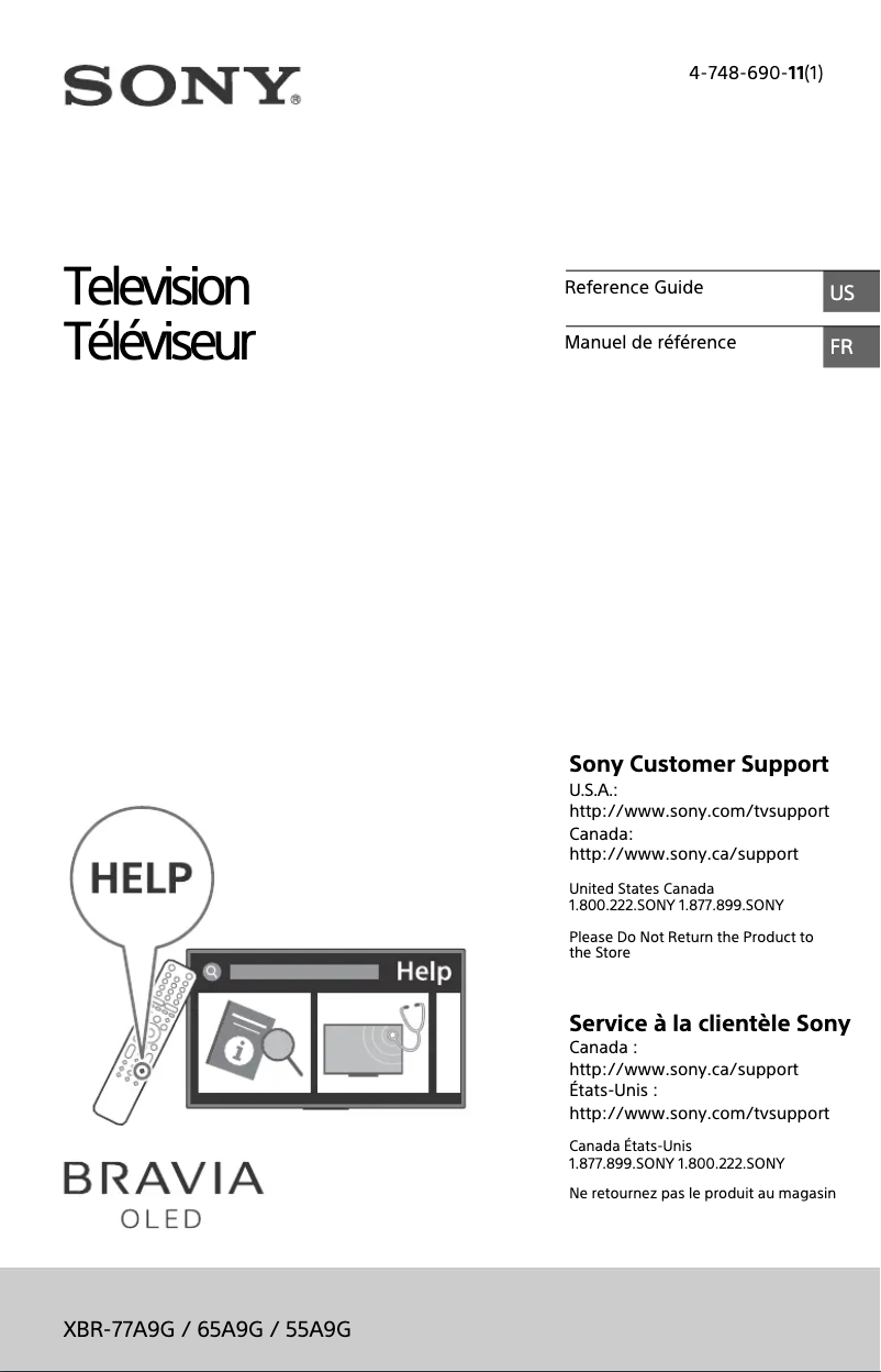 Image de la première page du manuel de l'appareil Bravia XBR-65A9G
