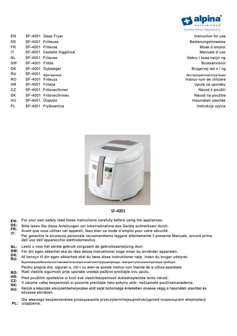 Page n°1 - Manuel utilisateur Alpina SF 4001