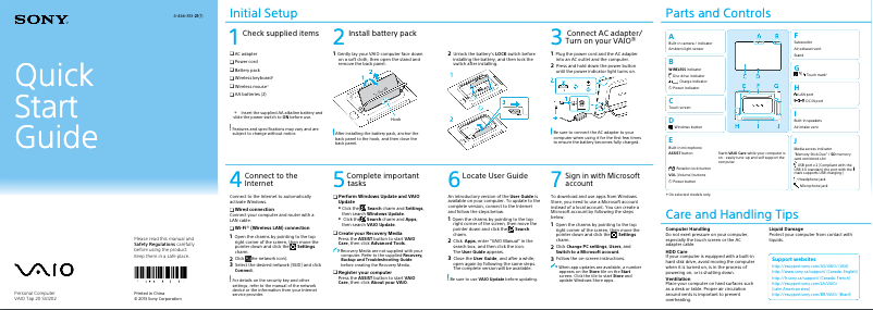 Page n°1 - Guide d'installation Sony Vaio SVJ20237CXW