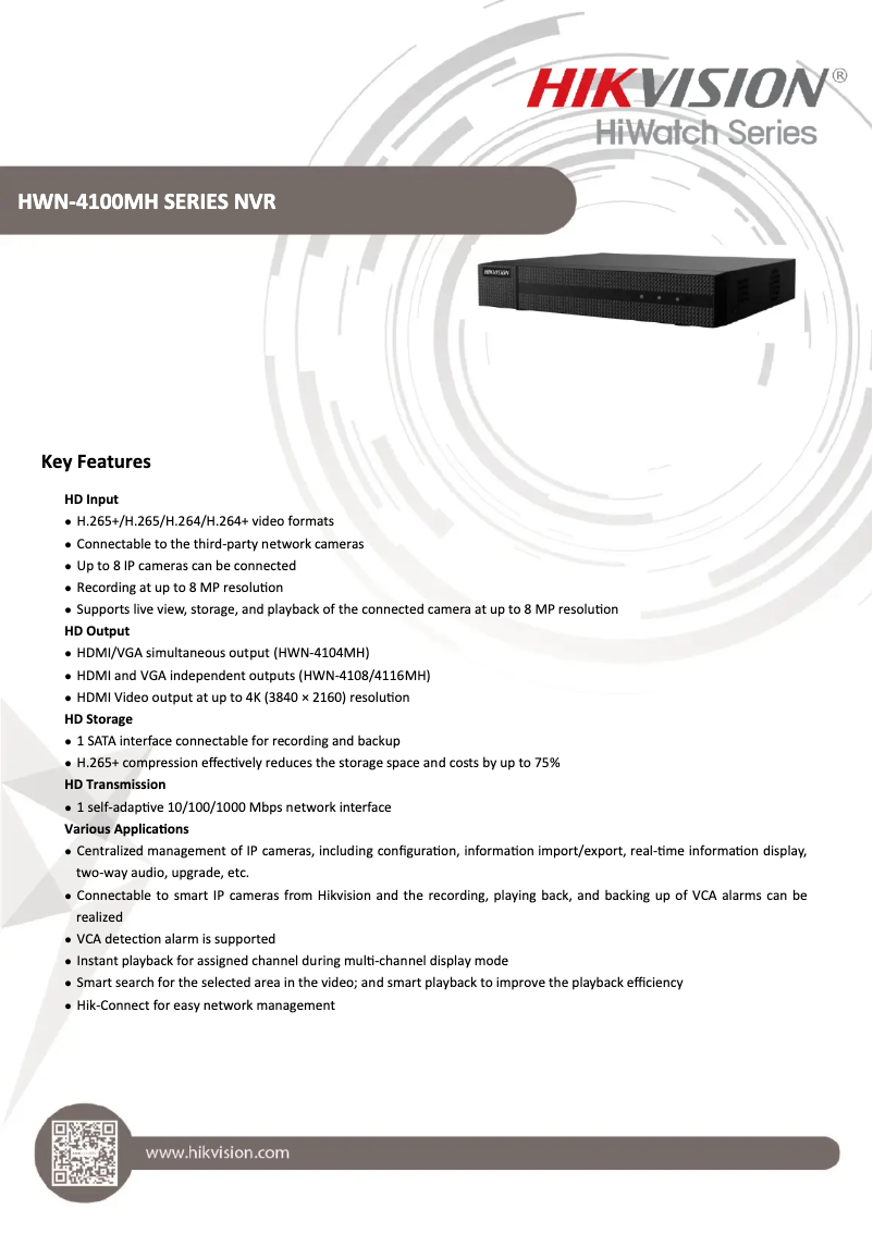 Page 1 de la notice Fiche technique Hikvision HWN-4104MH