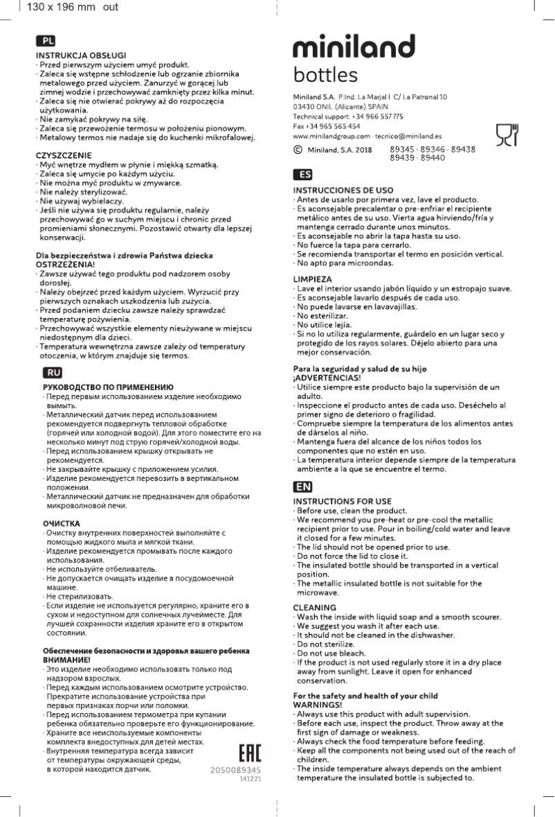 Page n°1 - Manuel utilisateur Miniland Bottle Palms 500Ml 89439
