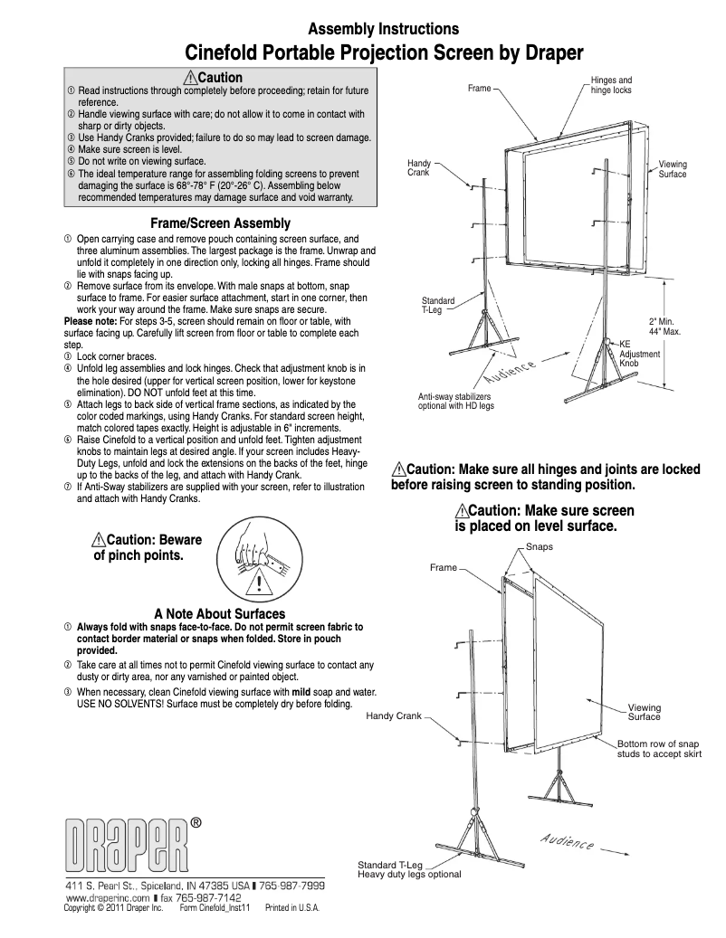 Page 1 de la notice Manuel utilisateur Draper Cinefold