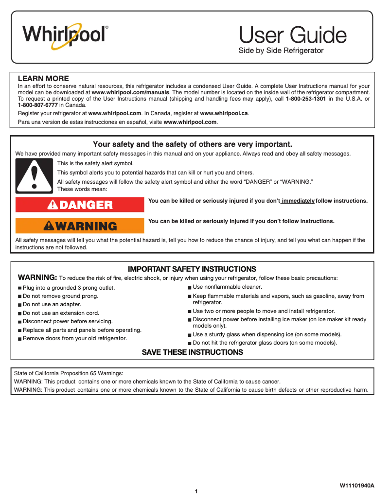 Image de la première page du manuel de l'appareil WRS315SDHT