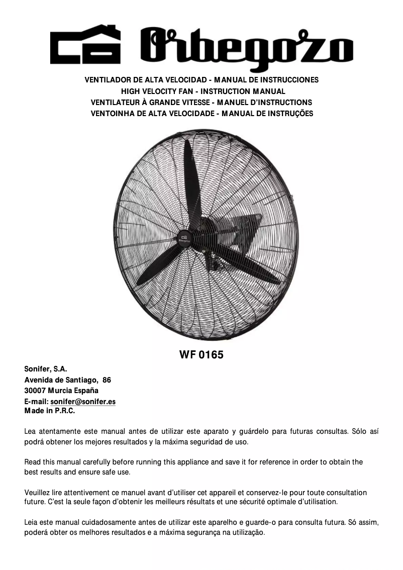 Page n°1 - Manuel utilisateur Orbegozo WF 0165