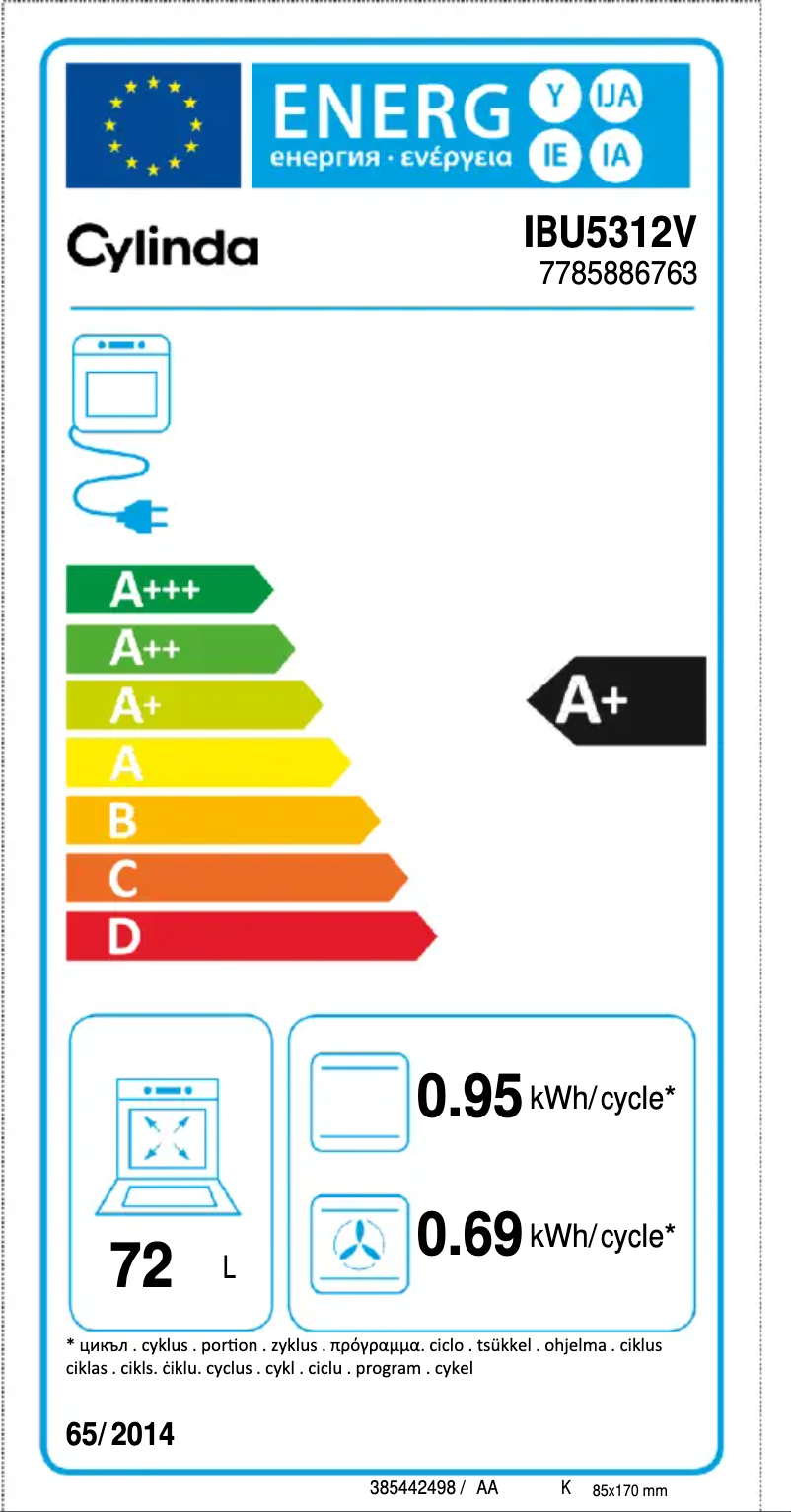 Page 1 de la notice Label énergétique Cylinda IBU5312V