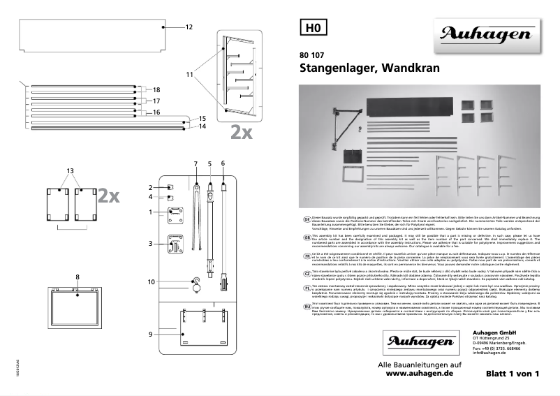 Page 1 de la notice Manuel utilisateur Auhagen 80107