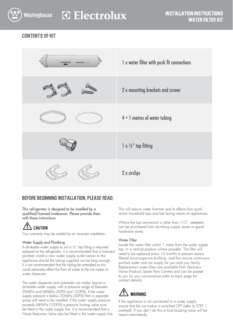 Page 1 de la notice Guide d'installation Electrolux ESE6977