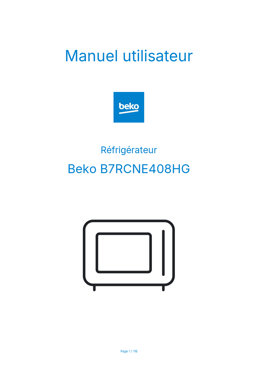 Page n°1 - Manuel utilisateur Beko B7RCNE408HG