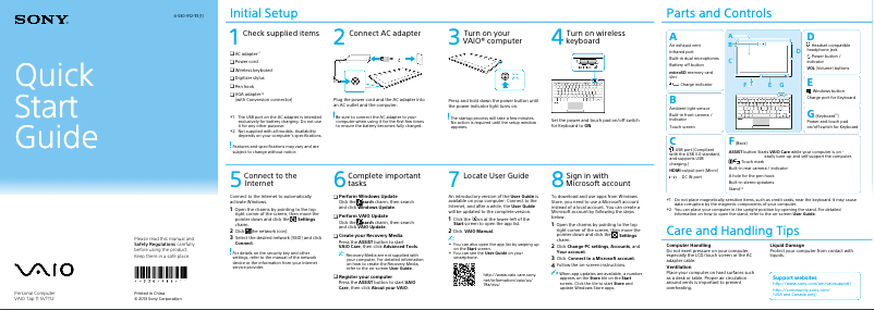 Page n°1 - Guide d'installation Sony Vaio Tab 11 SVT11226CXB