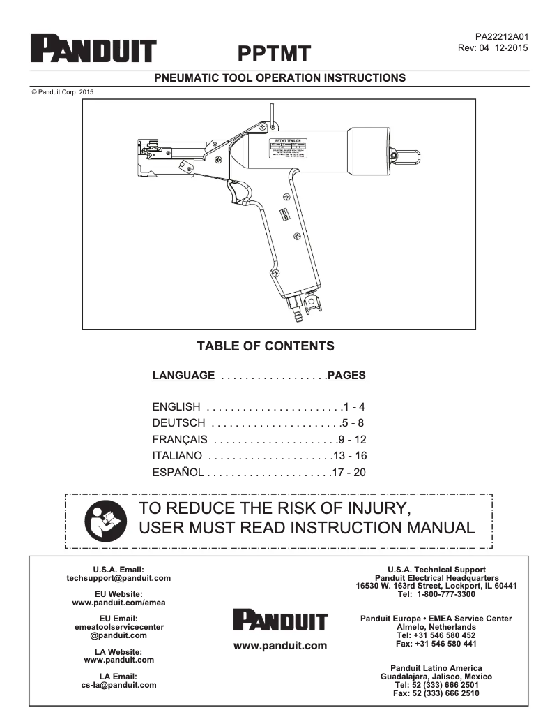 Page n°1 - Manuel utilisateur Panduit PPTMT