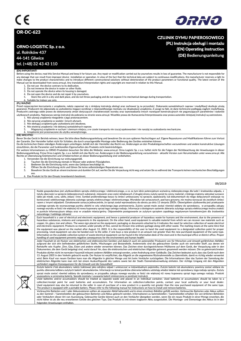 Page 1 de la notice Manuel utilisateur ORNO OR-DC-623