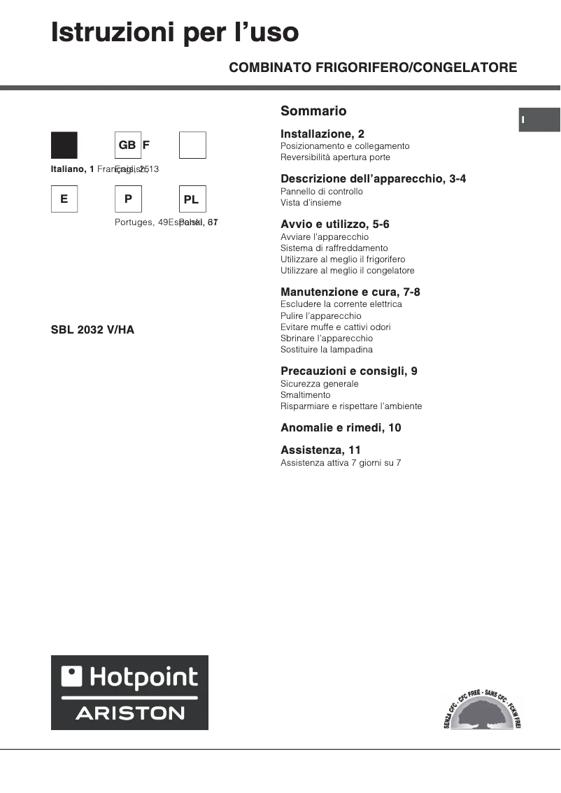 Page 1 de la notice Manuel utilisateur Hotpoint Ariston SBL 2032 V/HA