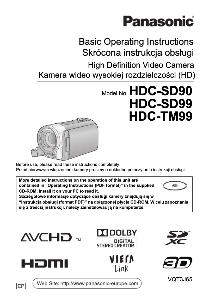 Page 1 de la notice Manuel utilisateur Panasonic HDC-SD99