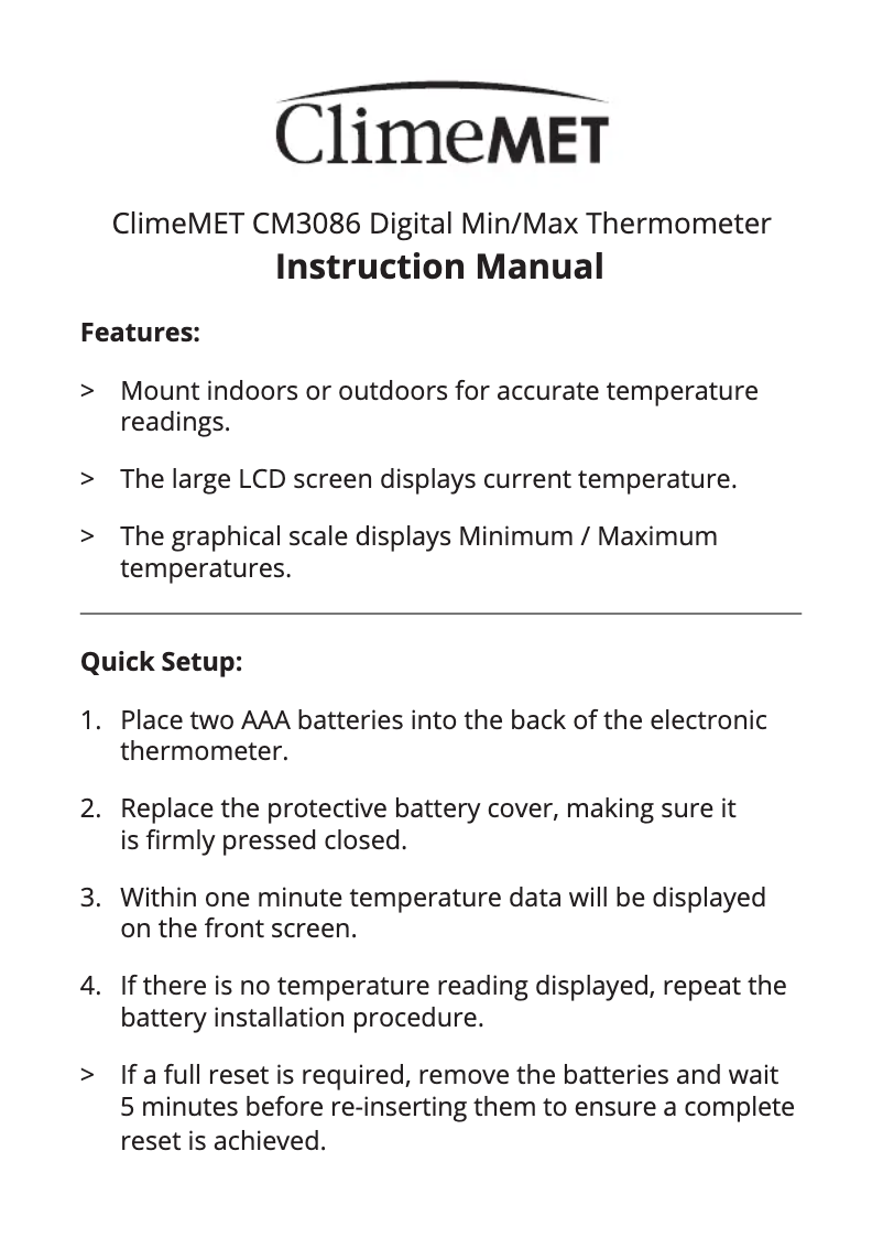 Page n°1 - Manuel utilisateur ClimeMET CM3086