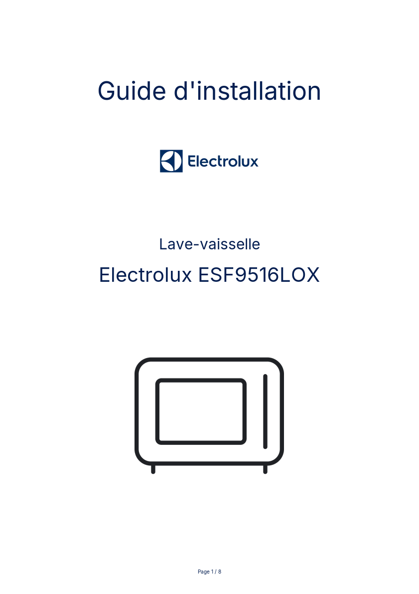 Page n°1 - Guide d'installation Electrolux ESF9516LOX