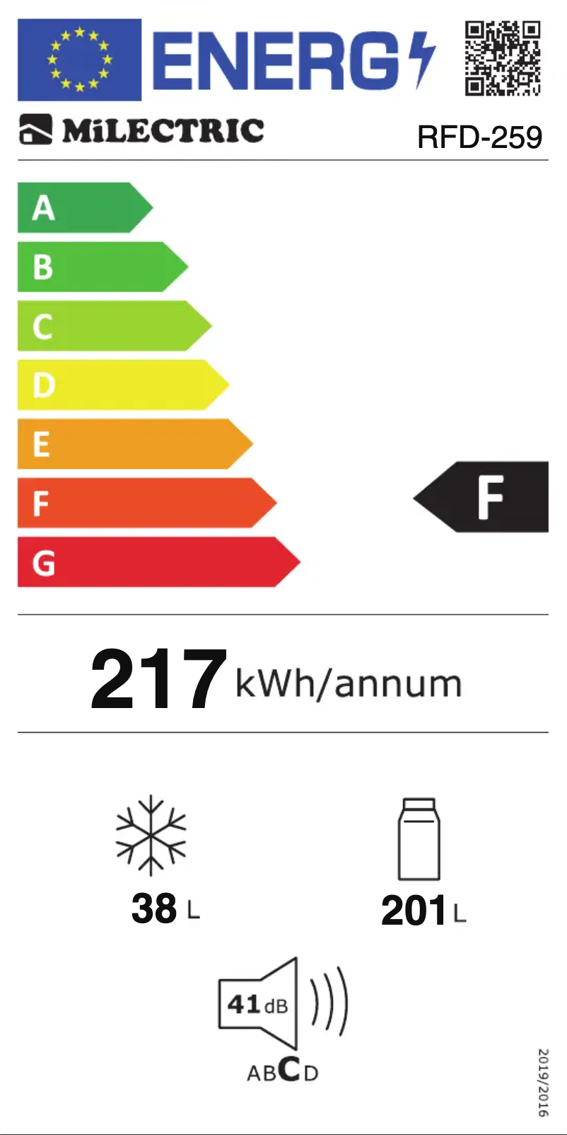 Page 1 de la notice Label énergétique Milectric RFD-259
